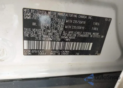 2021 Toyota Rav4 Xle Premium z USA, uszkodzony, nr VIN 2T3C1RFVXMW111268